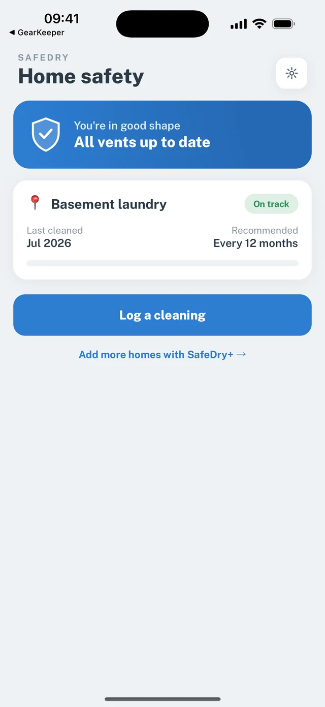 SafeDry main screen